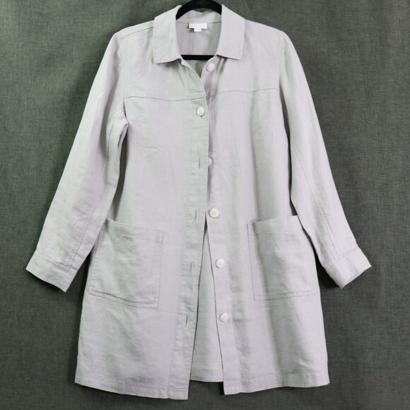 J. Jill Love Linen Artist Coat Jacket Tunic Women's Small Gray Pockets - Picture 1 of 16